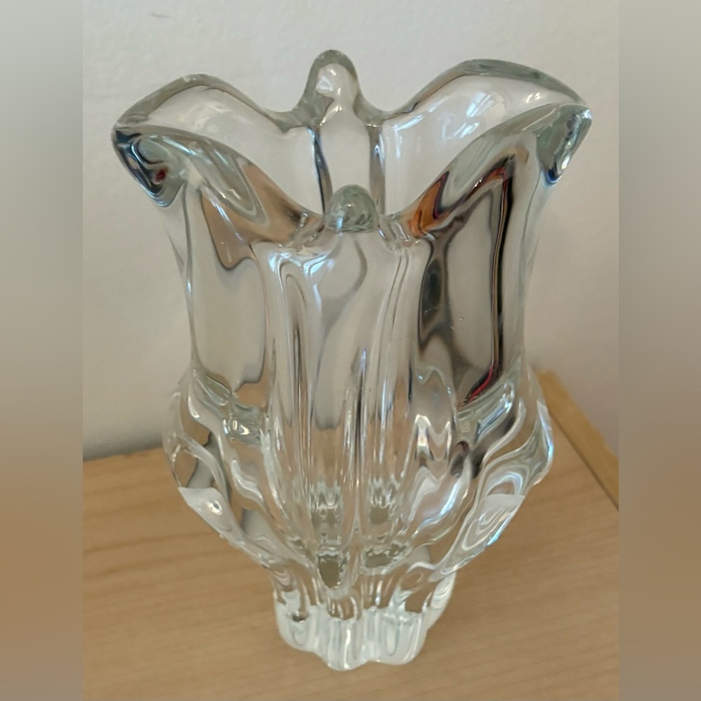 Hand Blown Block Lead Crystal Vase 7.5” H 4” W Wight 3.5lbs Clear